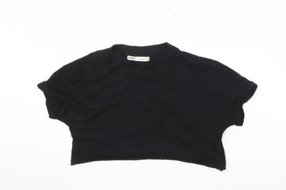 Womens UK Size XS Pull&Bear Black Cropped T-Shirt