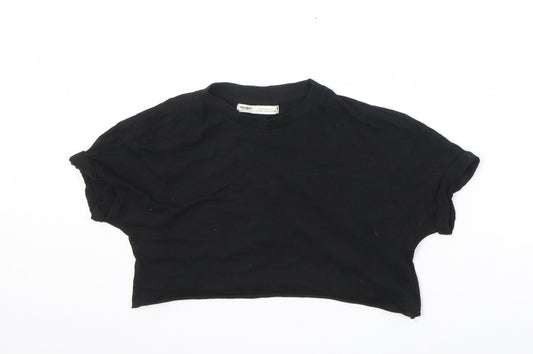 Womens UK Size XS Pull&Bear Black Cropped T-Shirt
