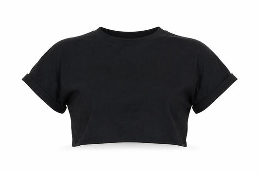 Womens UK Size XS Pull&Bear Black Cropped T-Shirt