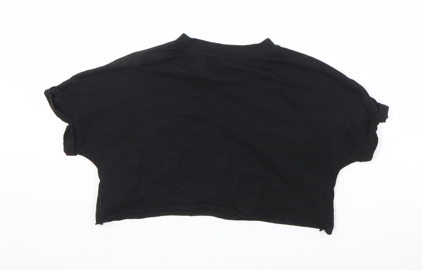 Womens UK Size XS Pull&Bear Black Cropped T-Shirt