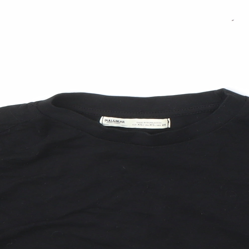 Womens UK Size XS Pull&Bear Black Cropped T-Shirt