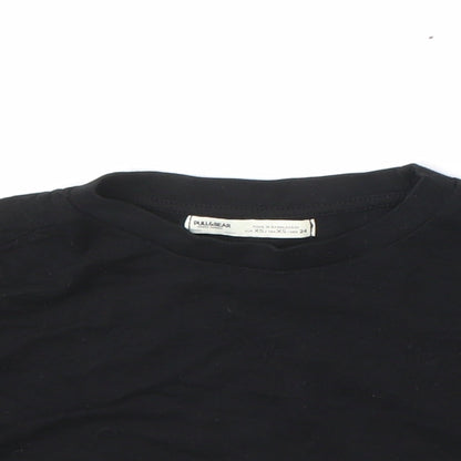Womens UK Size XS Pull&Bear Black Cropped T-Shirt
