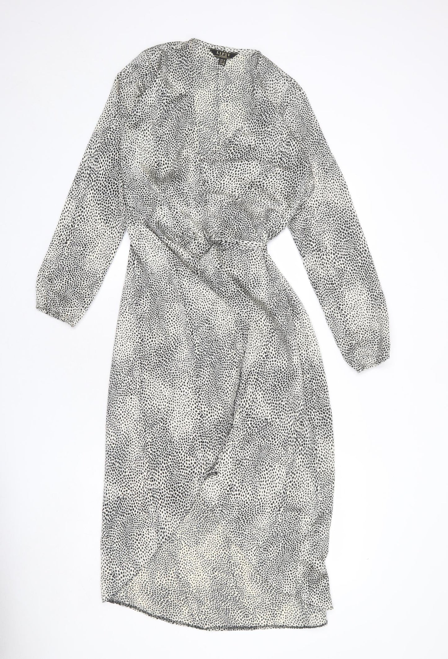 Lipsy Womens Beige Animal Print Polyester Wrap Dress Size 8 V-Neck Tie