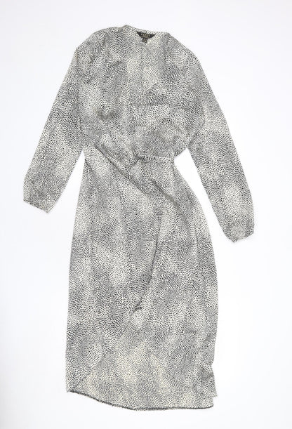 Lipsy Womens Beige Animal Print Polyester Wrap Dress Size 8 V-Neck Tie