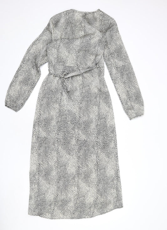 Lipsy Womens Beige Animal Print Polyester Wrap Dress Size 8 V-Neck Tie
