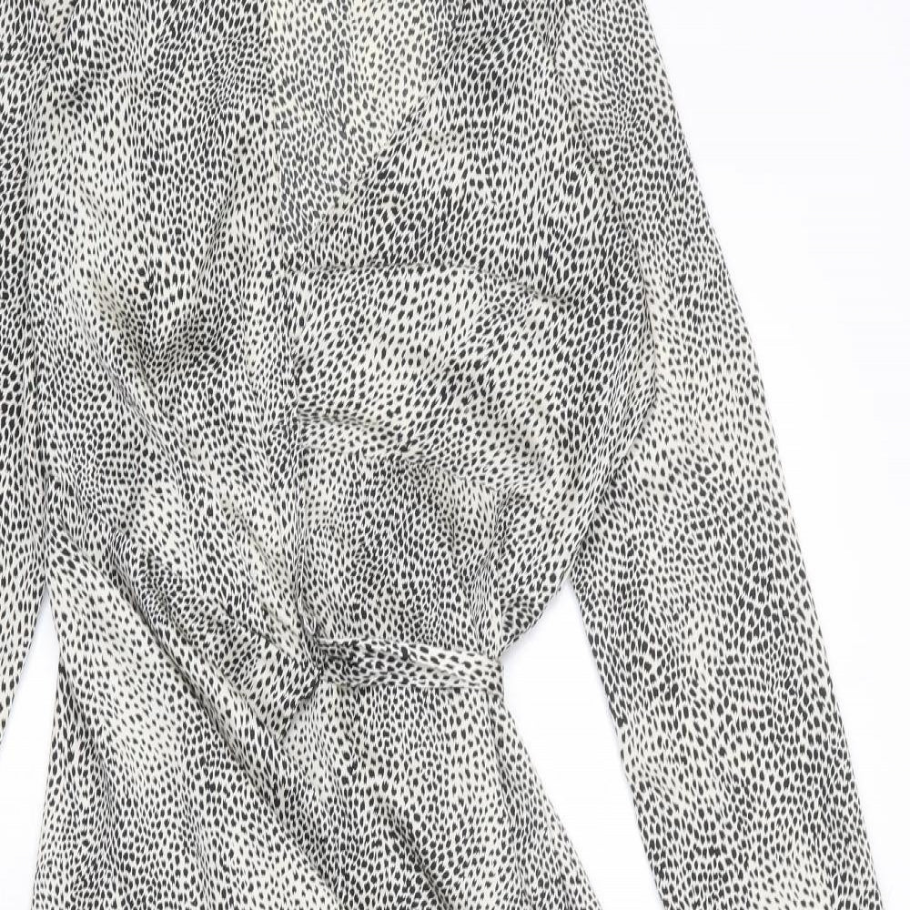 Lipsy Womens Beige Animal Print Polyester Wrap Dress Size 8 V-Neck Tie