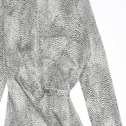 Lipsy Womens Beige Animal Print Polyester Wrap Dress Size 8 V-Neck Tie