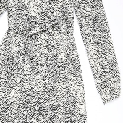 Lipsy Womens Beige Animal Print Polyester Wrap Dress Size 8 V-Neck Tie