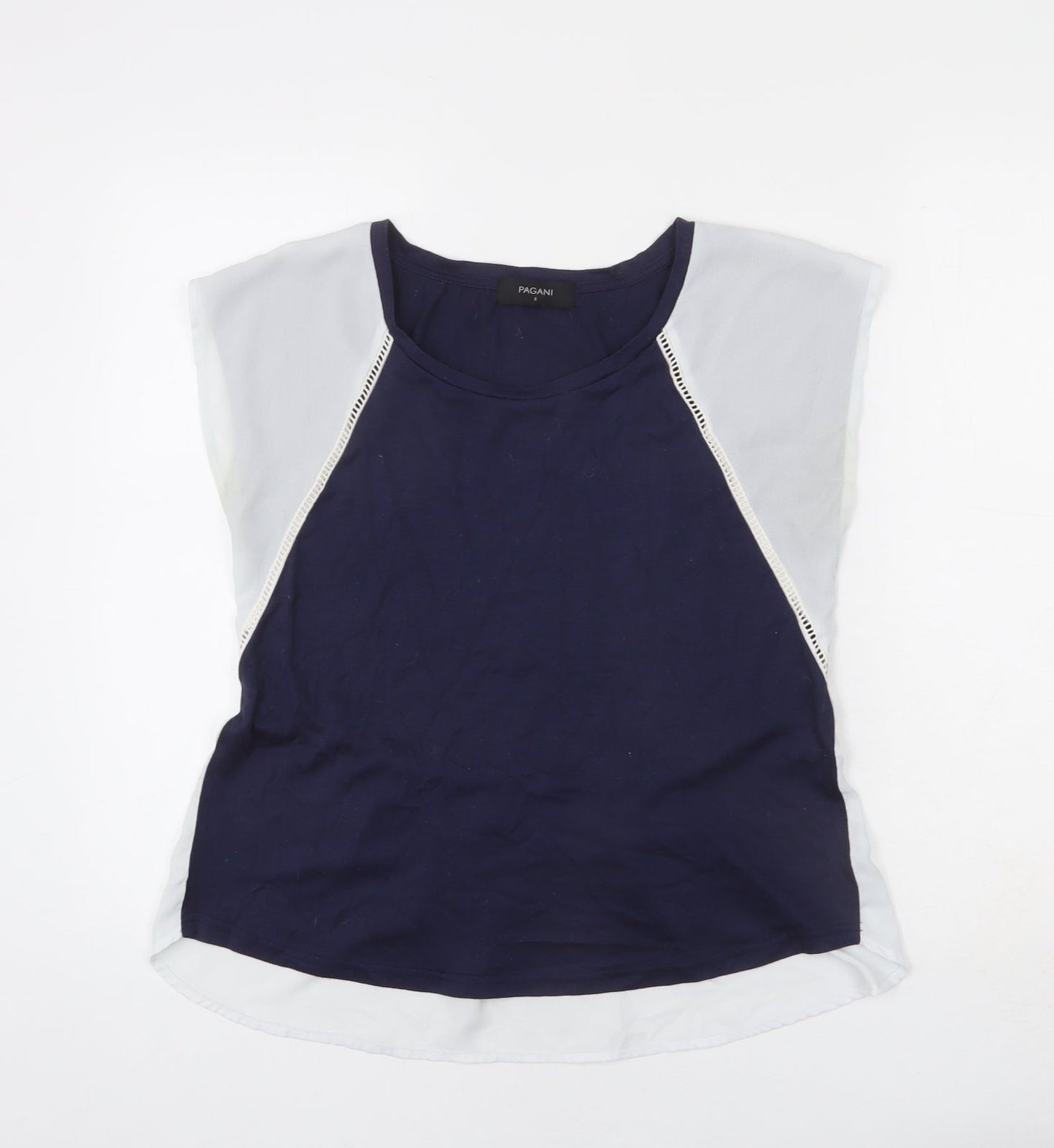 Pagani Womens Blue Polyester Basic T-Shirt Size S Round Neck