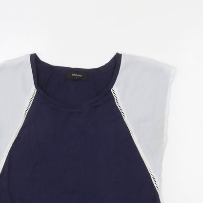 Pagani Womens Blue Polyester Basic T-Shirt Size S Round Neck