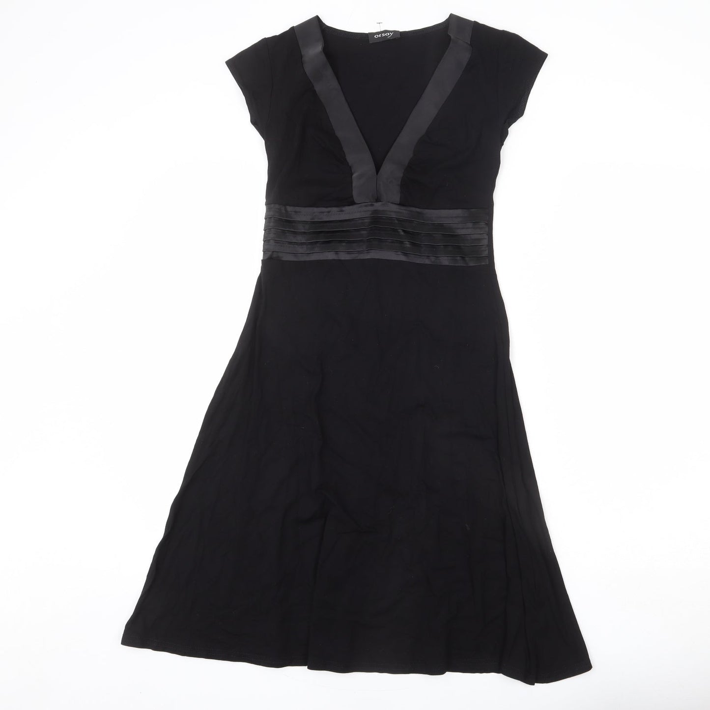 ORSAY Womens Black Viscose A-Line Size 10 V-Neck Pullover - Frills