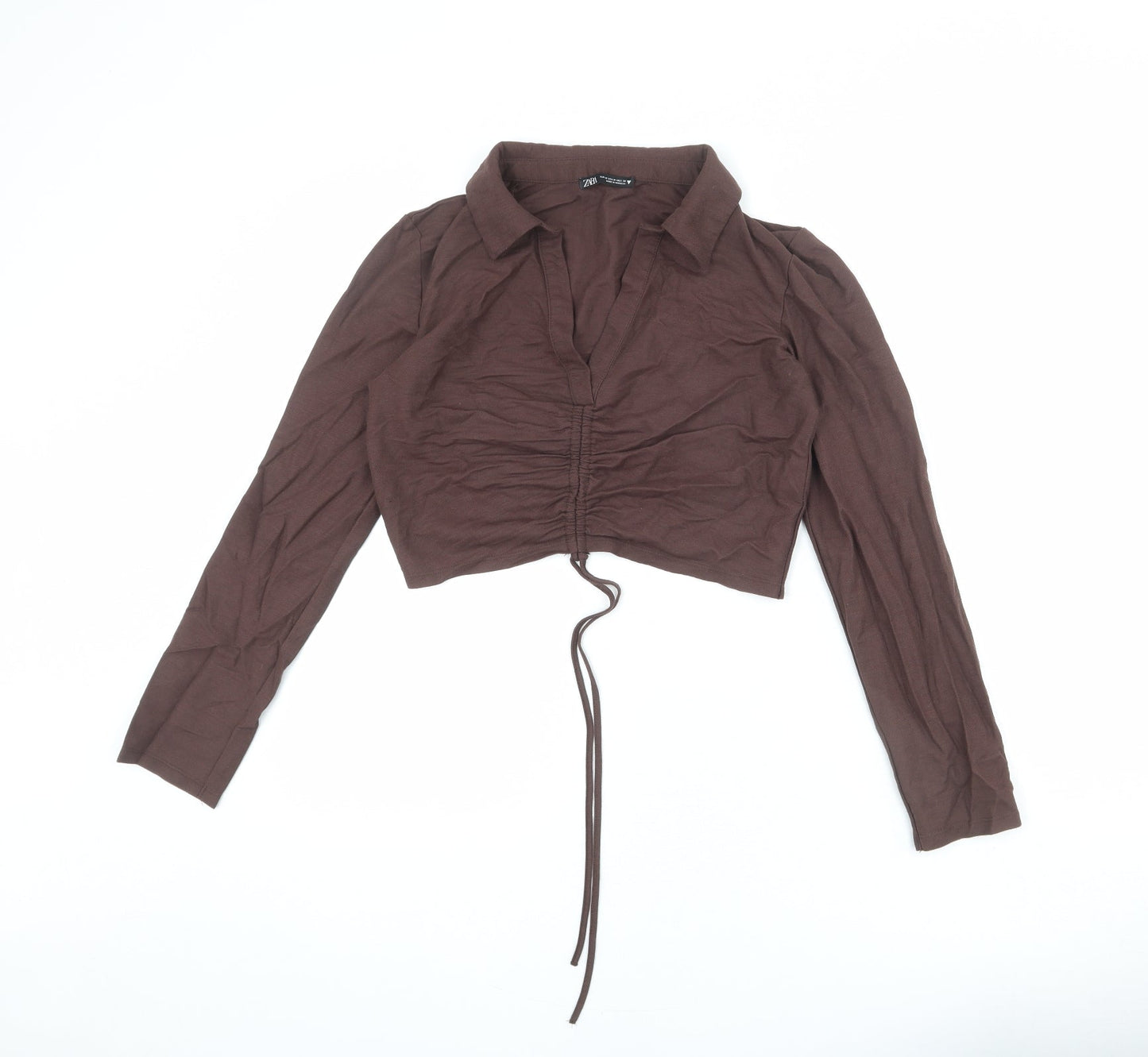 Womens UK Size M Zara Brown Cropped T-Shirt
