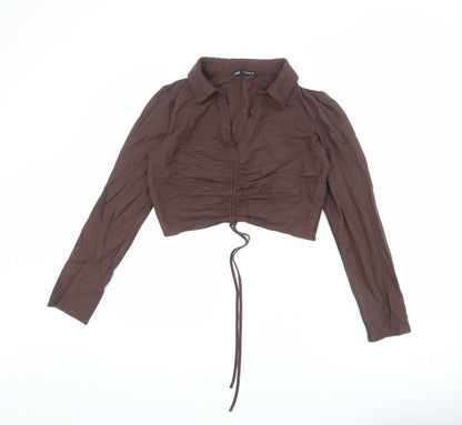 Womens UK Size M Zara Brown Cropped T-Shirt
