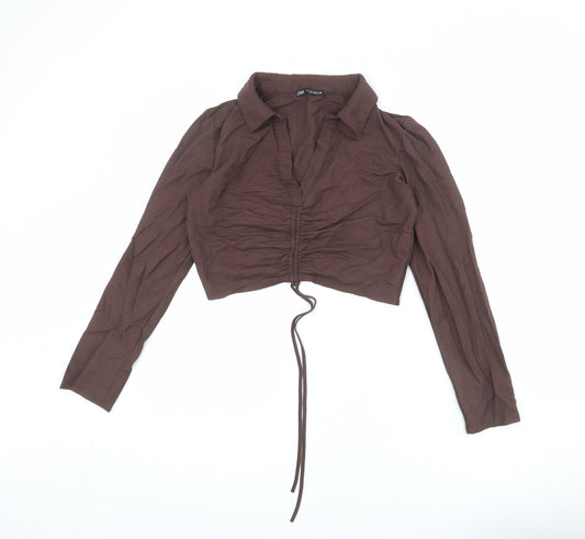 Womens UK Size M Zara Brown Cropped T-Shirt