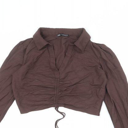 Womens UK Size M Zara Brown Cropped T-Shirt