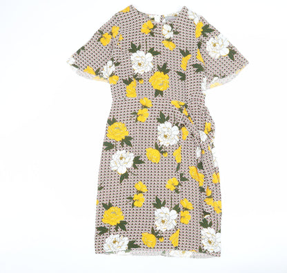 Dorothy Perkins Womens Multicoloured Geometric Polyester Sheath Size 8 Roll Neck Zip - Floral Detail, Tie Front