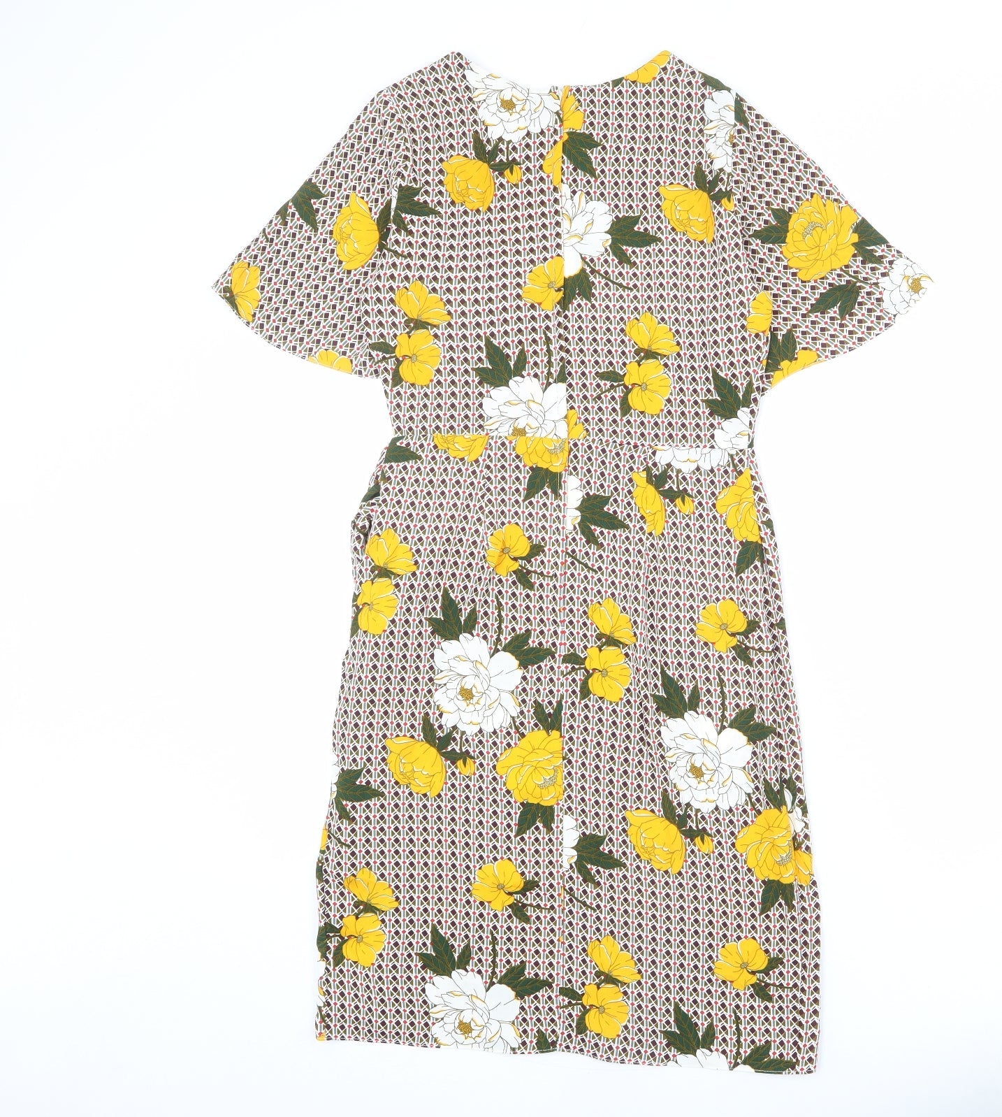 Dorothy Perkins Womens Multicoloured Geometric Polyester Sheath Size 8 Roll Neck Zip - Floral Detail, Tie Front