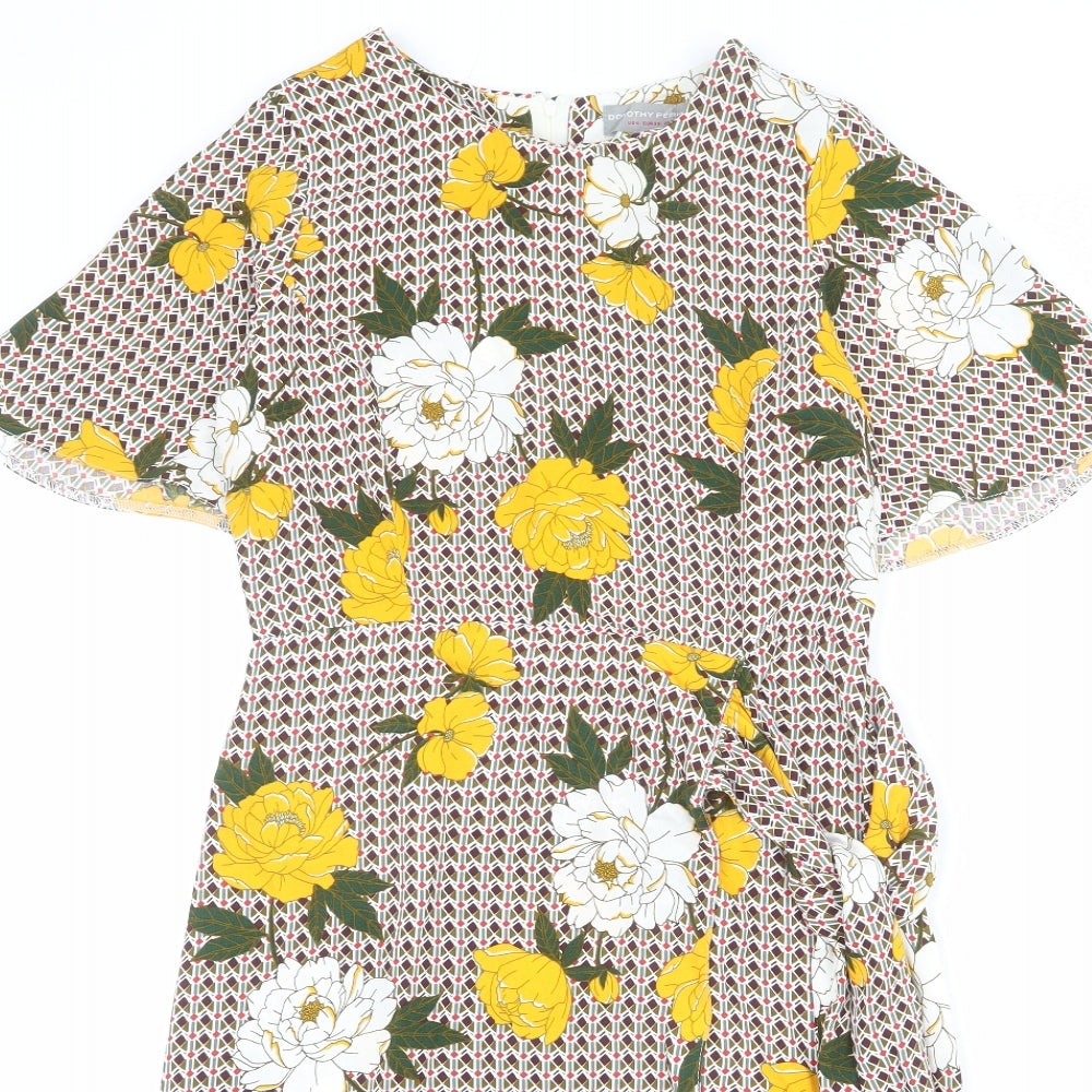 Dorothy Perkins Womens Multicoloured Geometric Polyester Sheath Size 8 Roll Neck Zip - Floral Detail, Tie Front