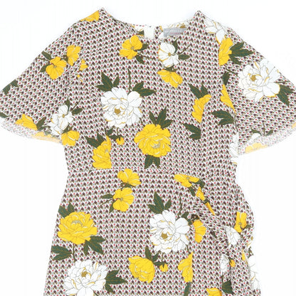 Dorothy Perkins Womens Multicoloured Geometric Polyester Sheath Size 8 Roll Neck Zip - Floral Detail, Tie Front