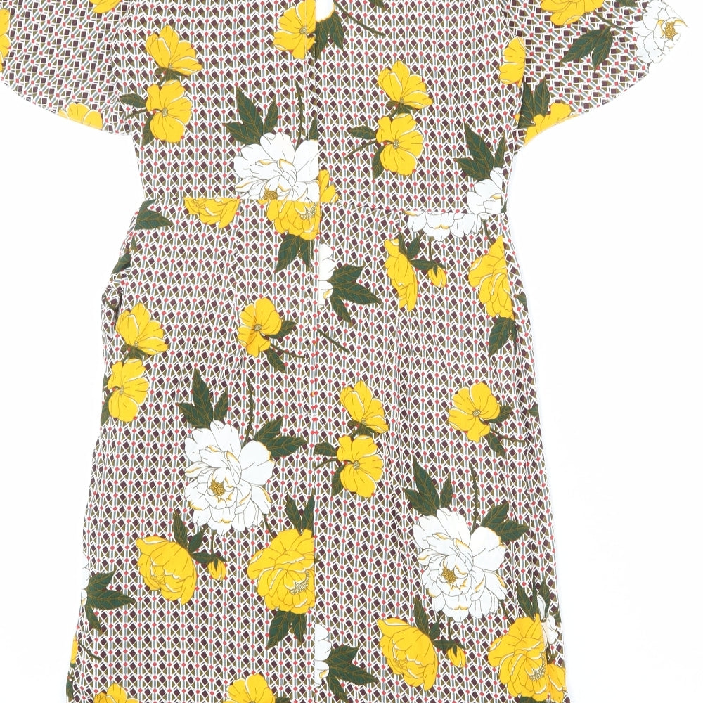 Dorothy Perkins Womens Multicoloured Geometric Polyester Sheath Size 8 Roll Neck Zip - Floral Detail, Tie Front
