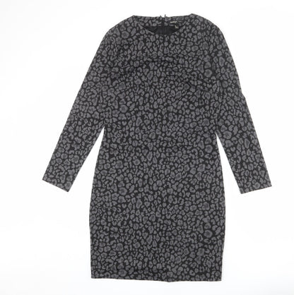 Mango Womens Grey Animal Print Polyester Sheath Size L Round Neck Zip - Leopard Print