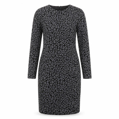 Mango Womens Grey Animal Print Polyester Sheath Size L Round Neck Zip - Leopard Print