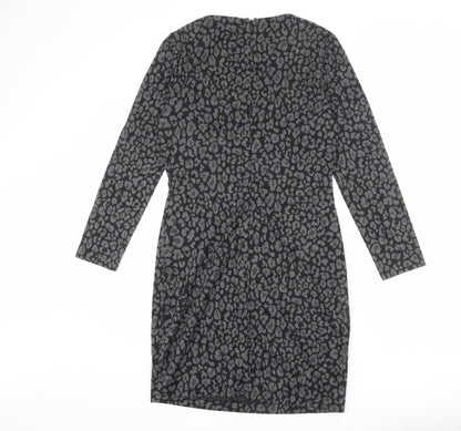 Mango Womens Grey Animal Print Polyester Sheath Size L Round Neck Zip - Leopard Print