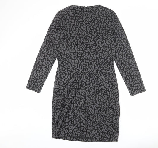 Mango Womens Grey Animal Print Polyester Sheath Size L Round Neck Zip - Leopard Print