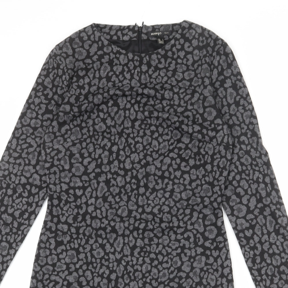 Mango Womens Grey Animal Print Polyester Sheath Size L Round Neck Zip - Leopard Print