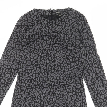 Mango Womens Grey Animal Print Polyester Sheath Size L Round Neck Zip - Leopard Print