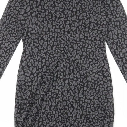 Mango Womens Grey Animal Print Polyester Sheath Size L Round Neck Zip - Leopard Print