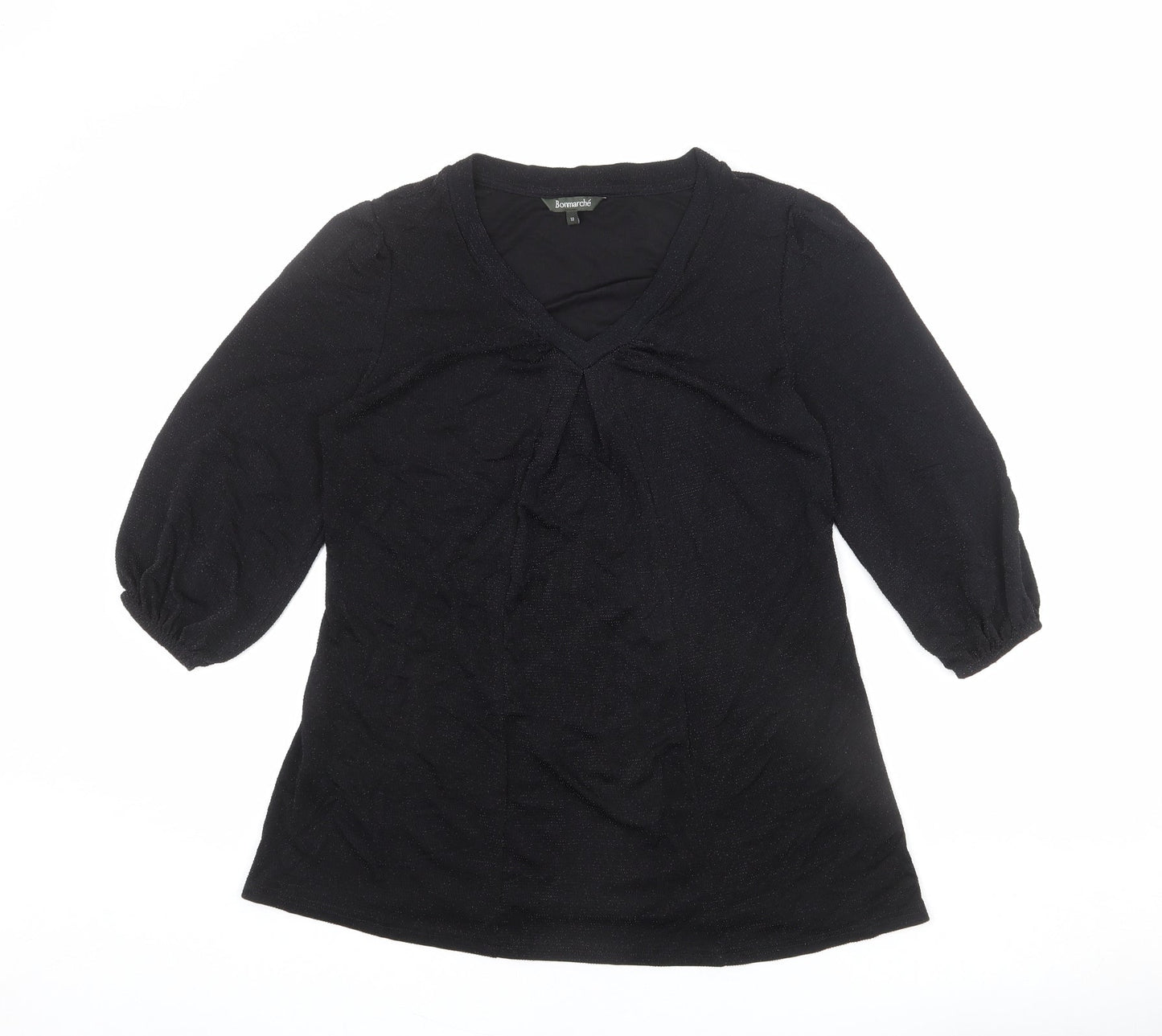 Bonmarché Womens Black Nylon Basic Blouse Size 12 V-Neck