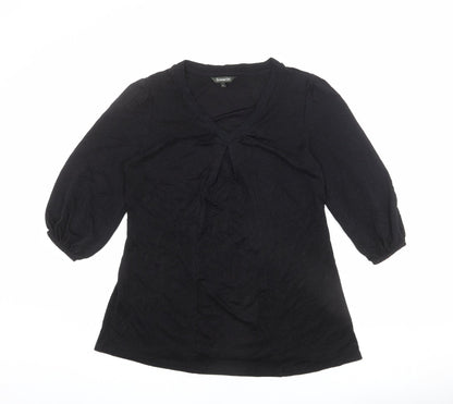 Bonmarché Womens Black Nylon Basic Blouse Size 12 V-Neck