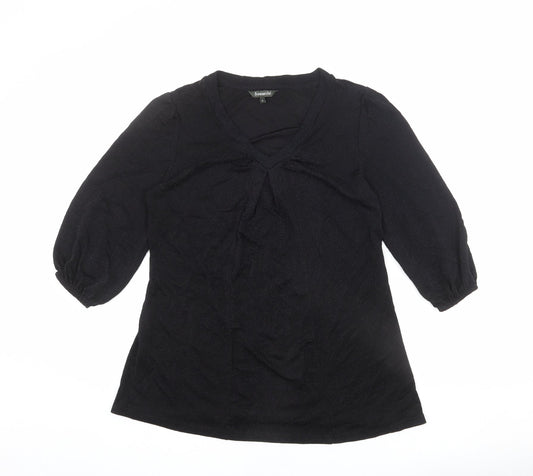Bonmarché Womens Black Nylon Basic Blouse Size 12 V-Neck