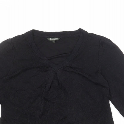 Bonmarché Womens Black Nylon Basic Blouse Size 12 V-Neck