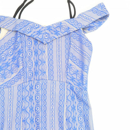 River Island Womens Blue Geometric Nylon Sheath Size 10 Square Neck Zip