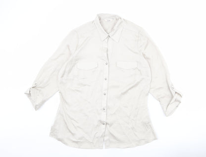 Classic Womens Beige Polka Dot Polyester Basic Button-Up Size 12 Collared