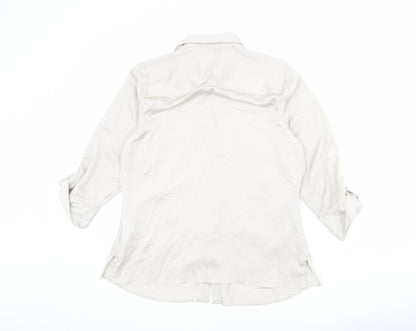 Classic Womens Beige Polka Dot Polyester Basic Button-Up Size 12 Collared