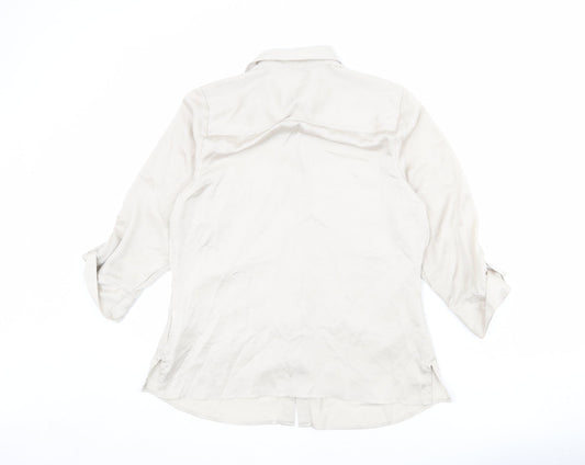 Classic Womens Beige Polka Dot Polyester Basic Button-Up Size 12 Collared