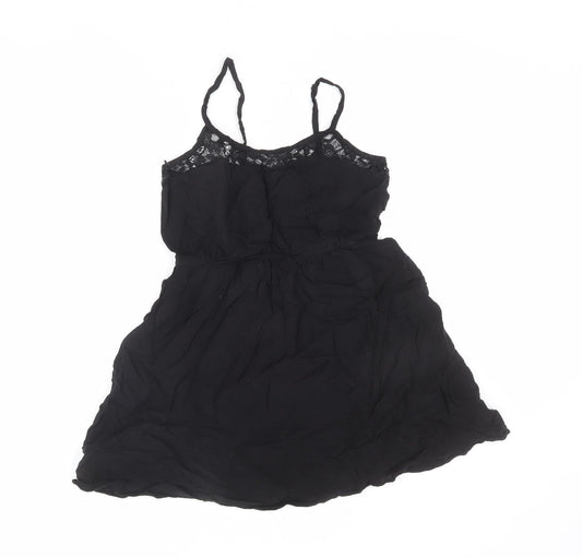 Divided by H&M Womens Black Viscose A-Line Size 12 Round Neck Pullover - Lace Detail