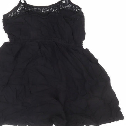 Divided by H&M Womens Black Viscose A-Line Size 12 Round Neck Pullover - Lace Detail