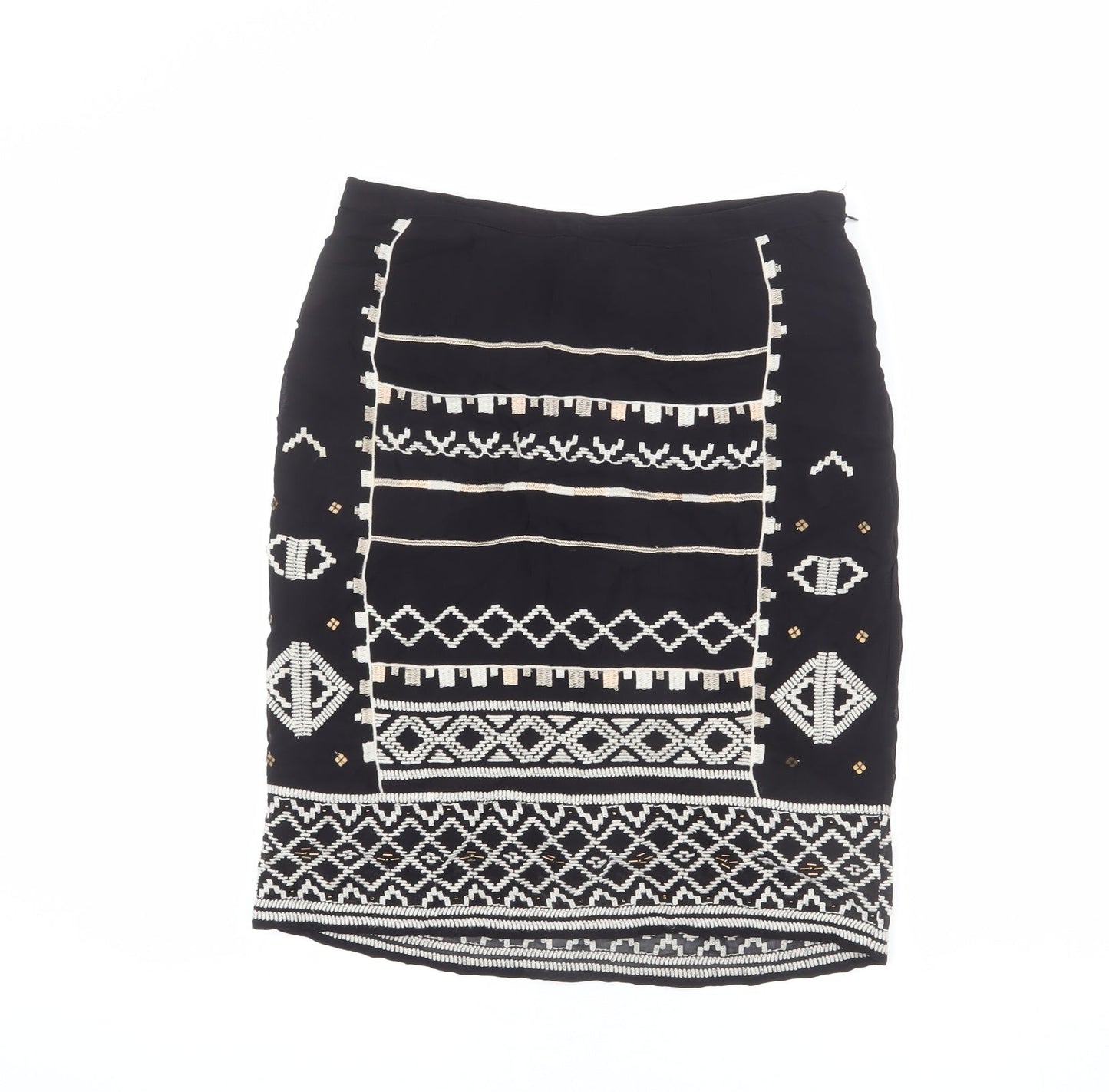 Monsoon Womens Black Geometric Viscose Straight & Pencil Skirt Size 10 Zip