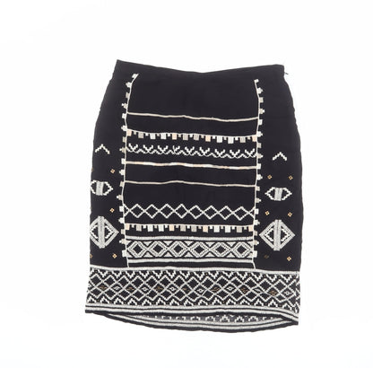 Monsoon Womens Black Geometric Viscose Straight & Pencil Skirt Size 10 Zip
