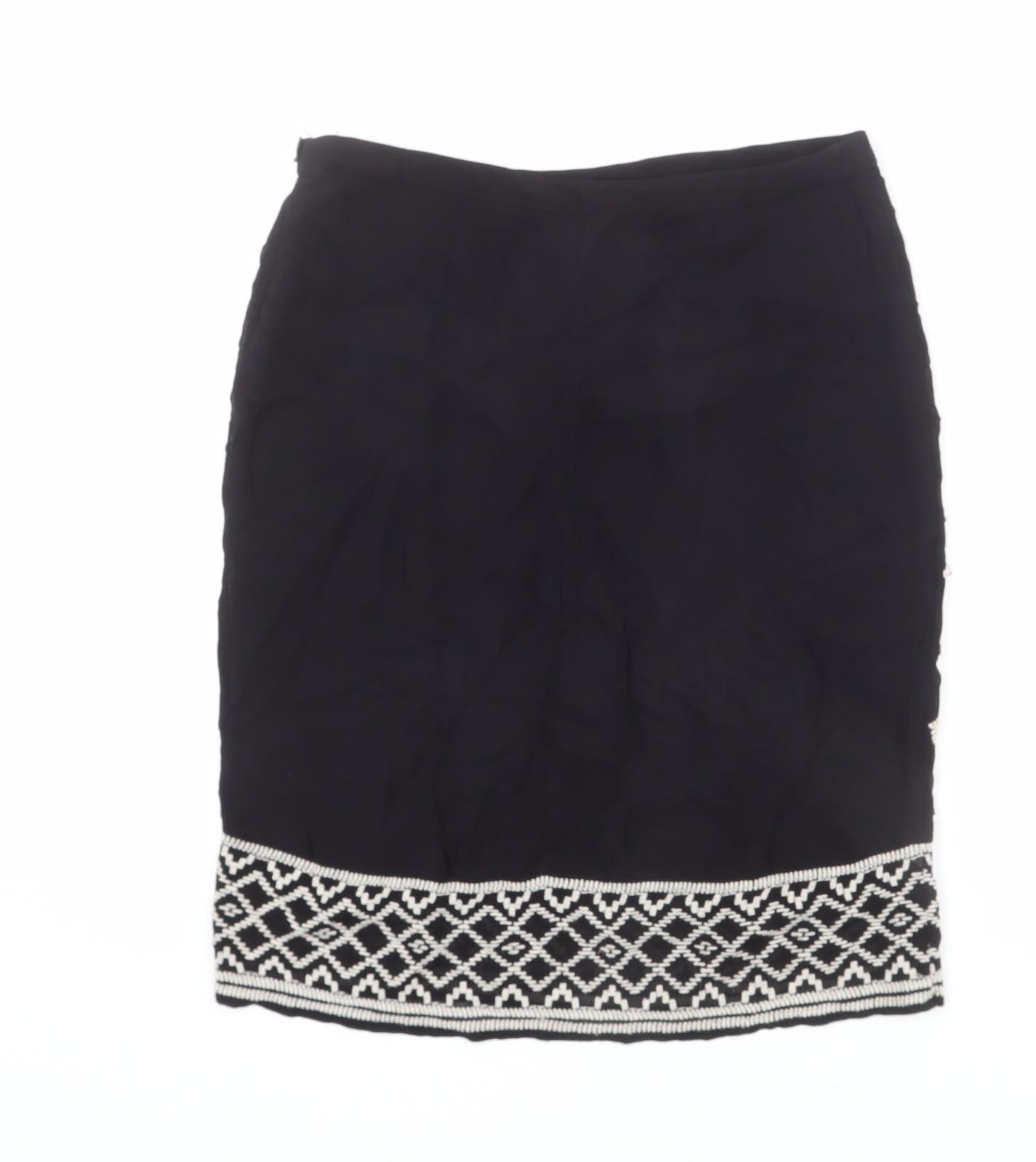 Monsoon Womens Black Geometric Viscose Straight & Pencil Skirt Size 10 Zip