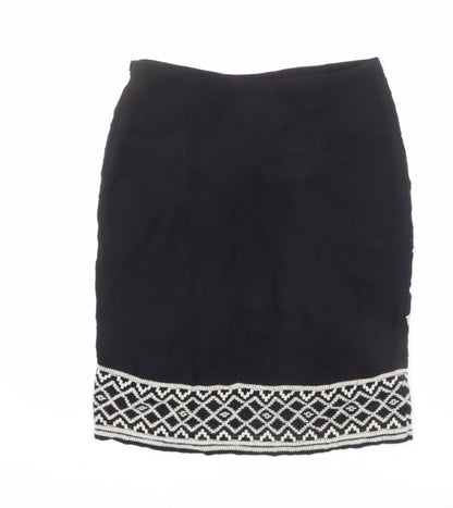 Monsoon Womens Black Geometric Viscose Straight & Pencil Skirt Size 10 Zip