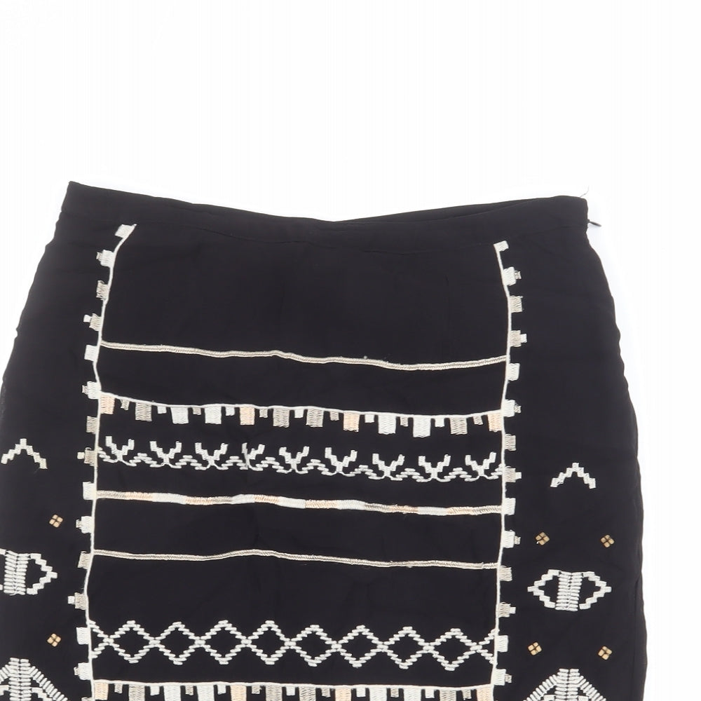Monsoon Womens Black Geometric Viscose Straight & Pencil Skirt Size 10 Zip