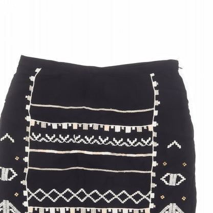 Monsoon Womens Black Geometric Viscose Straight & Pencil Skirt Size 10 Zip