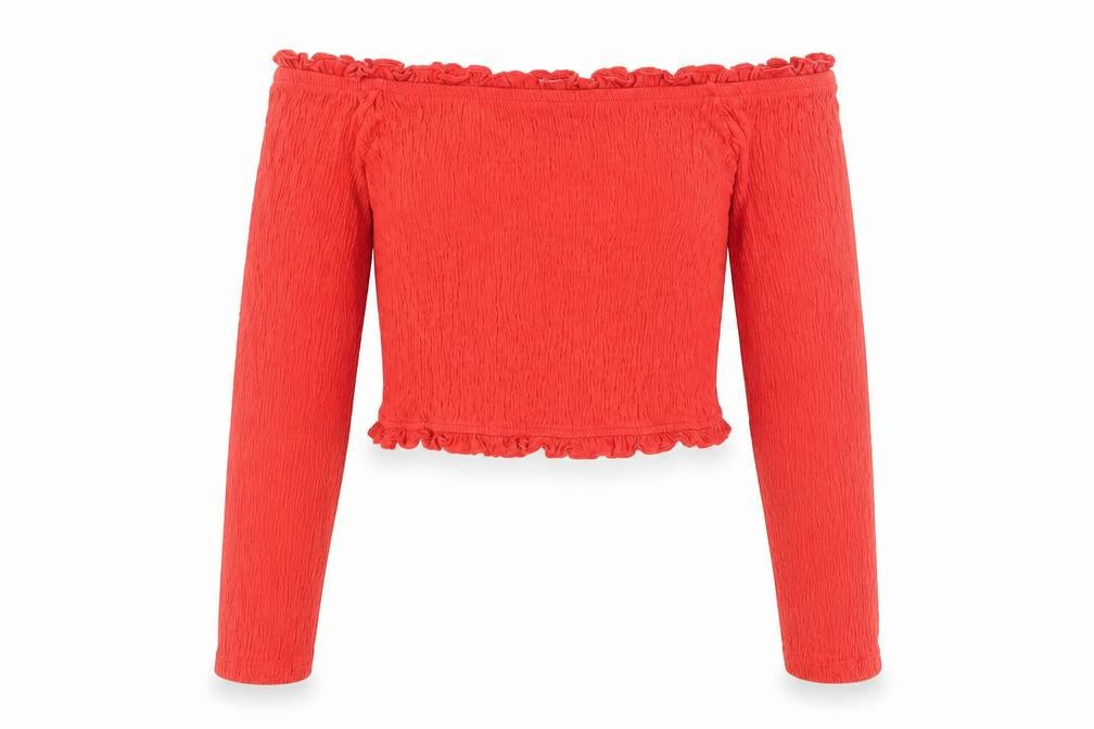 Womens UK Size 10 New Look Red Cropped T-Shirt