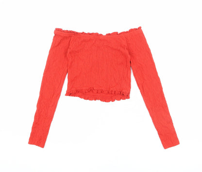 Womens UK Size 10 New Look Red Cropped T-Shirt