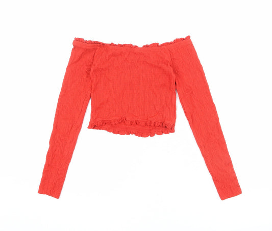 Womens UK Size 10 New Look Red Cropped T-Shirt